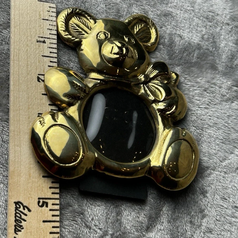 Vintage Brass Teddy Bear Shaped Frame 3D Cottagecore Country Decor Kids Room